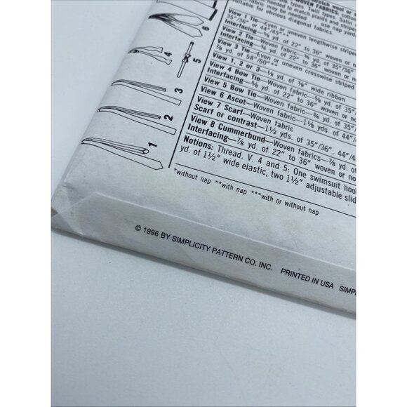 Simplicity 8785 Men’s Accessories Ties Scarf Cummerbund Sewing Pattern 1996 - Picture 3 of 4